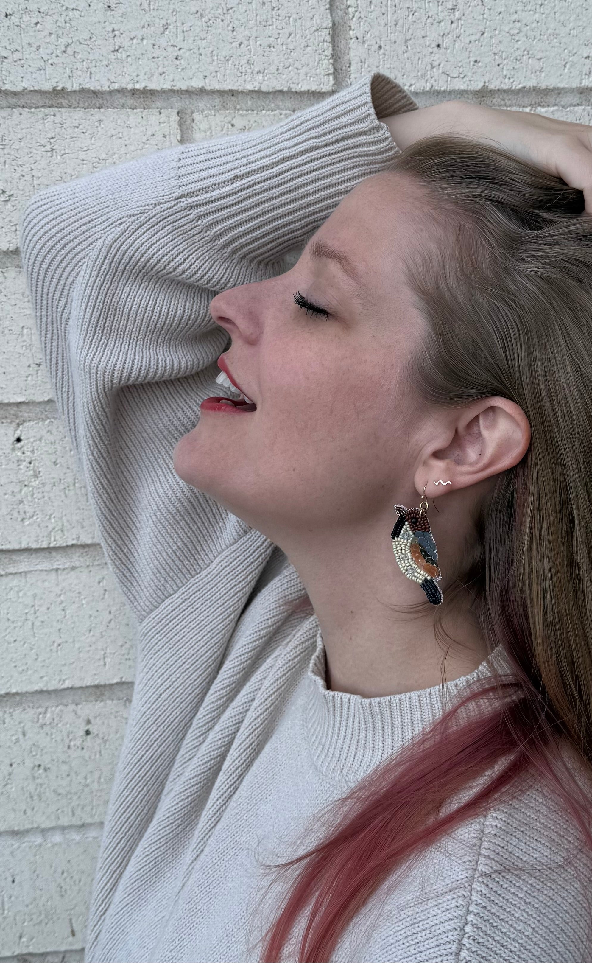 Songbird Embroidered Beaded Earrings