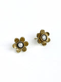 Bloom Pearl Brass Stud Earrings