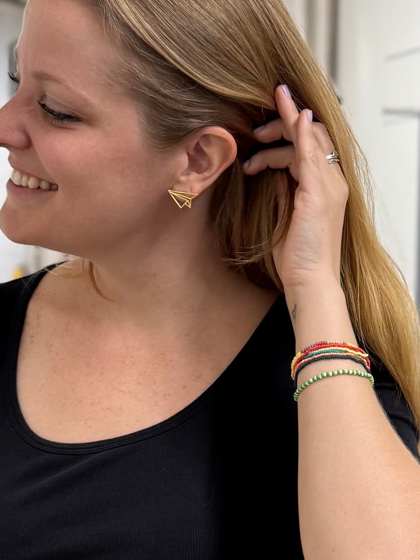 Paper Plane Brass Stud Earrings