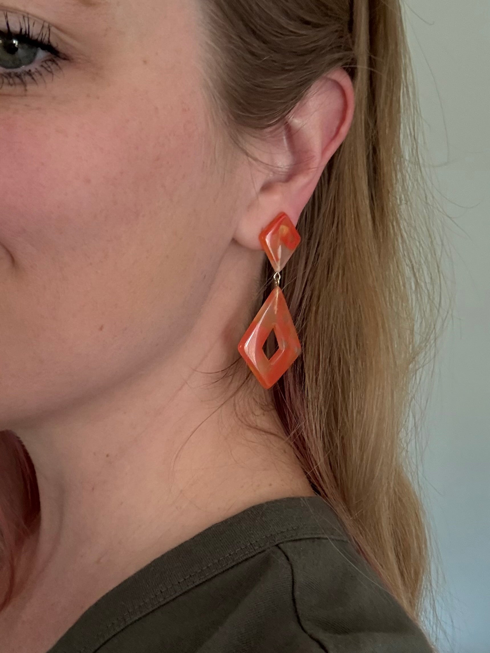 Coral Prism Resin Drop Earrings