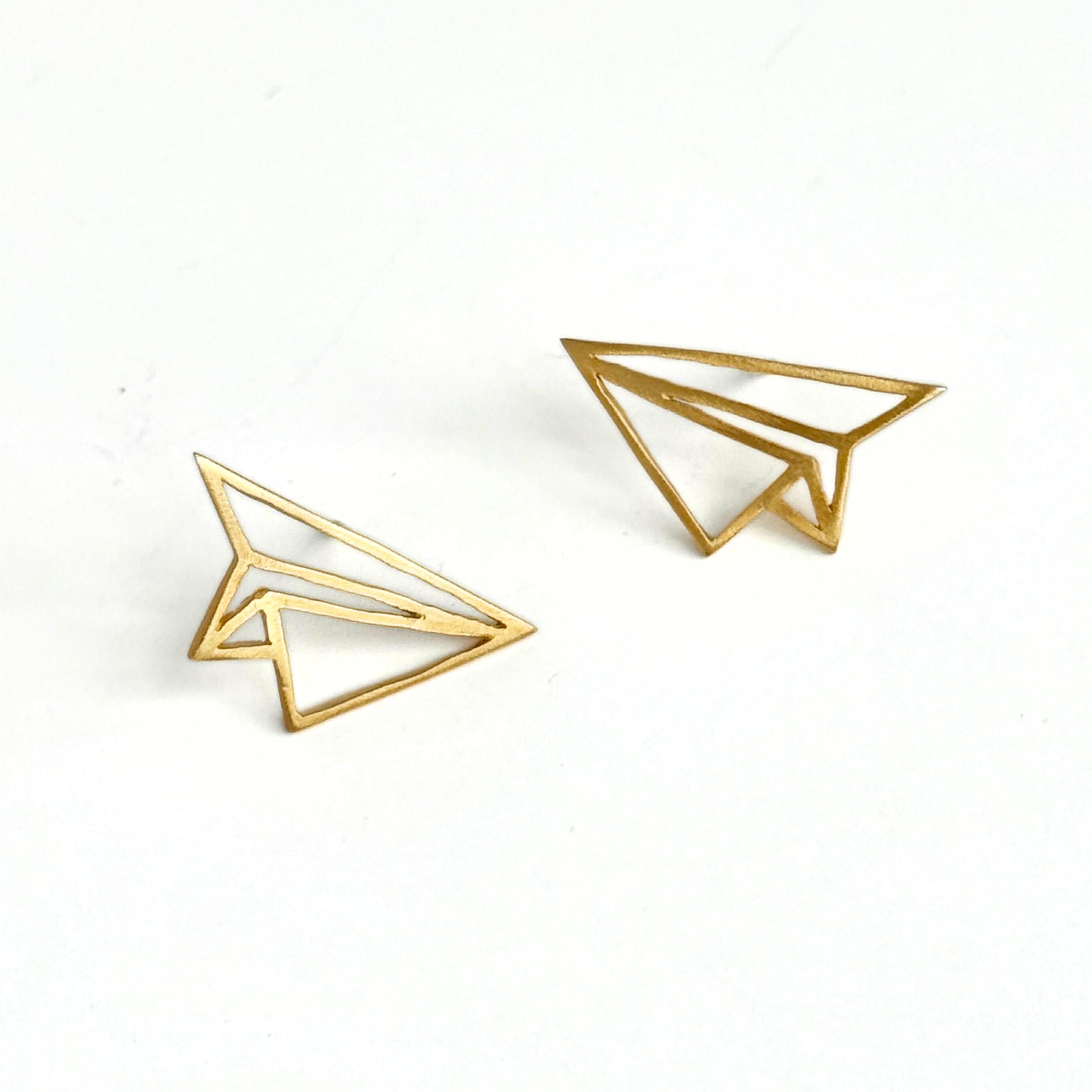 Paper Plane Brass Stud Earrings