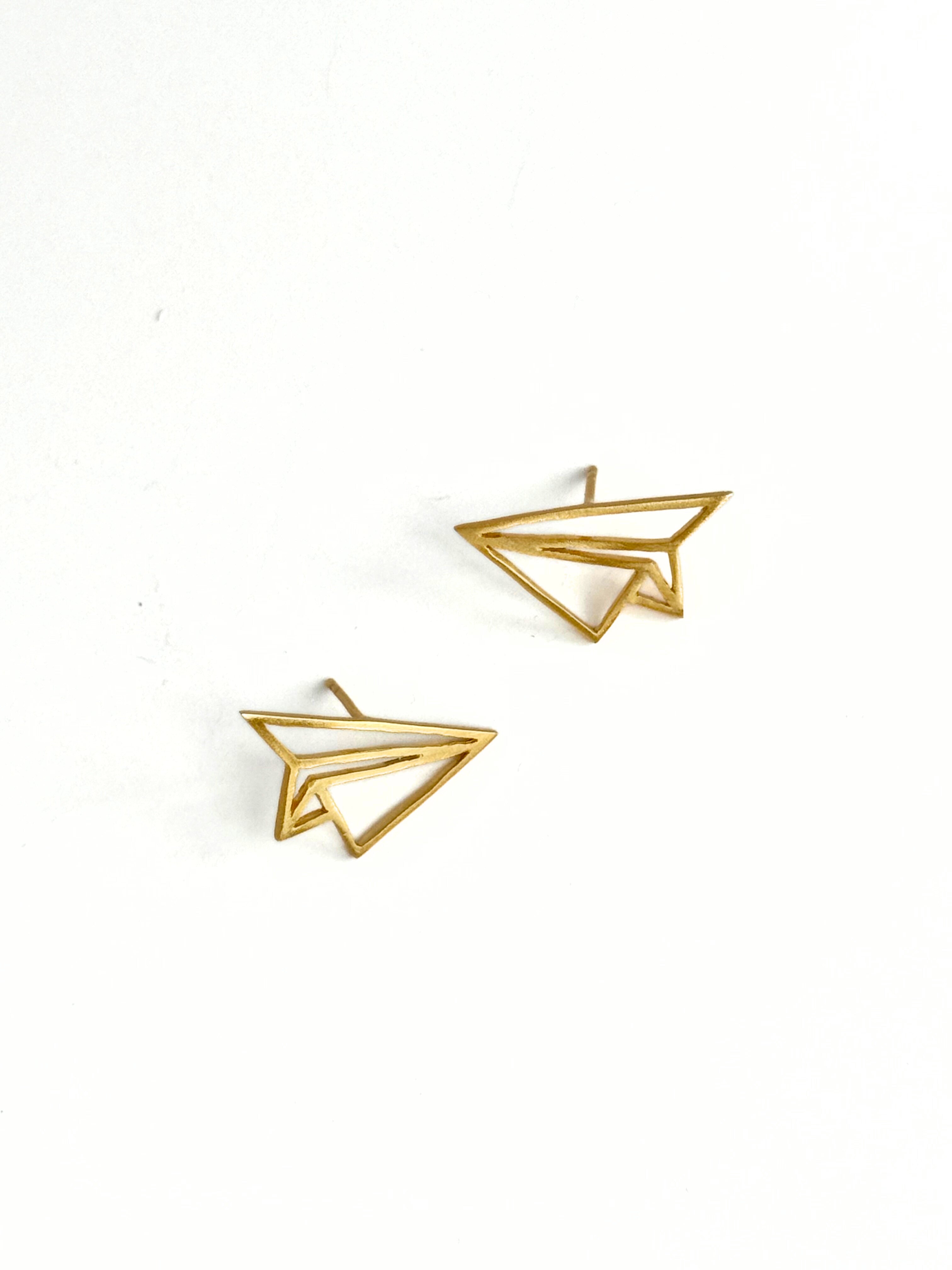 Paper Plane Brass Stud Earrings